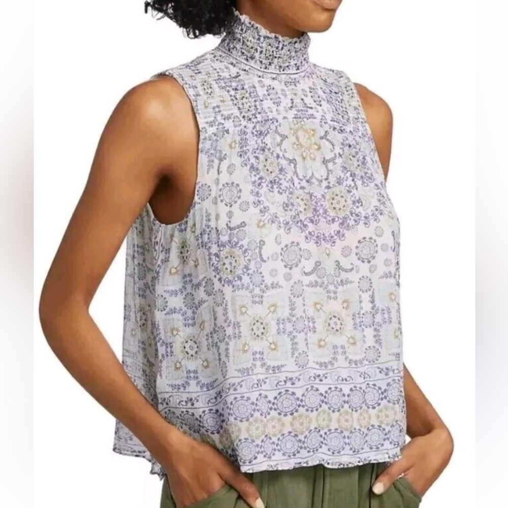 JOIE Mika shirred printed silk-georgette top Shirt Size XL